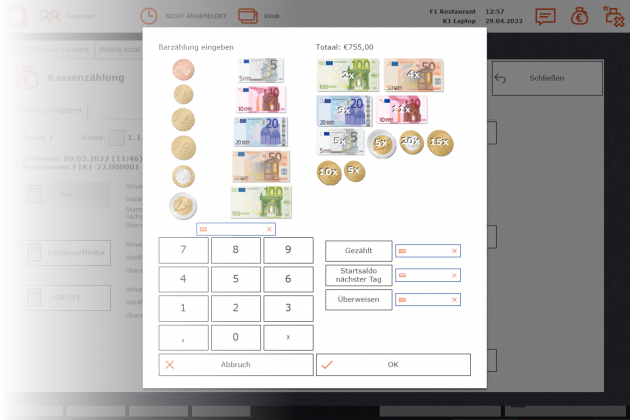 Kassenbestand Gastro kassensystem software